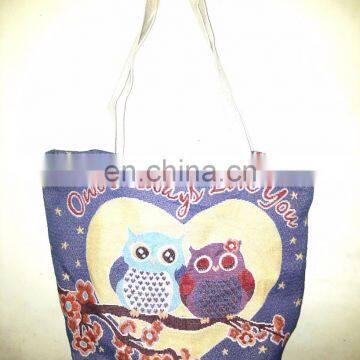 Colorful Owl design Cotton Canvas shoulder shopping Bag