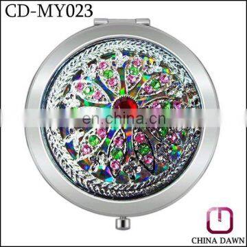 silver round crystal metal pocket mirror CD-MY023