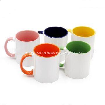 low MOQ customized giveaways unique ceramic mug with color inside