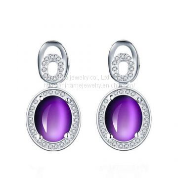 Fashion women cubic zirconia jewelry amethyst earrings 925 sterling silver studs earrings