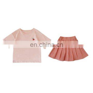 X1047/China market 3/4 years girl high quality dress boutique plaid baby clothing sets