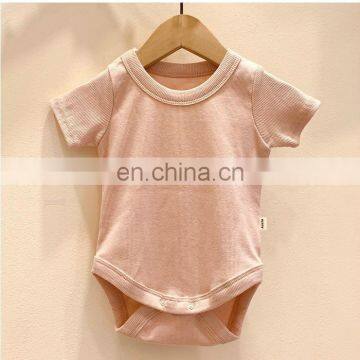 Wholesale Infants & Toddler Solid Color Clothes Baby Spring Autumn Short Sleeve Rib Cotton Romper photo-3