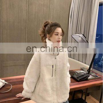 Womens Petite Hairy Stand-up Collar Jacket Short Wool Fleece Flare Elegant Winter Coat photo-3