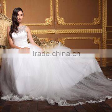 2016 New Arrival Elegant off Shoulder Sweetheart Lace Bottom Crystals Neck Open Back White Bride Wedding Dress Quality Choice photo-4