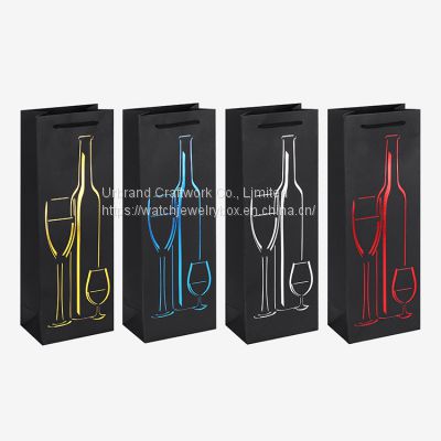 Paper Wine Bags Pack Kraft Paper Wine Bag with Handles, Single Bottle Tote Bulk reusable wine bags(Black with Gold)