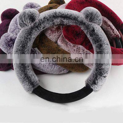 Girl Winter Universal Fluffy Steering Wheel Cover 15 Inch Cartoon Style Furry Steering Wheel Cover