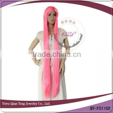 Crazy long straight cosplay pink wig