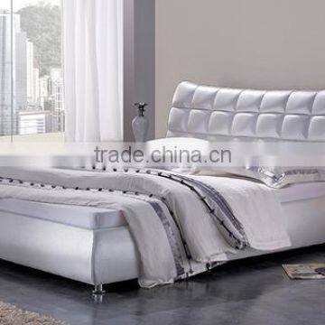 White Double Size Leather Modern Furniture Bed photo-5