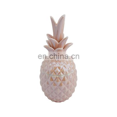 custom white pink pineapple shape ceramic candle vessel jar