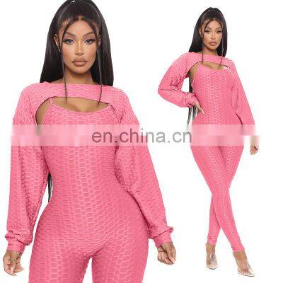 Производитель осуществляет индивидуальную настройку для бренда. Весенне-осенняя женская трикосочетанная джакардная спортивная костюм с длинными рукавами, модная, повседневная, для полных женщин. photo-4