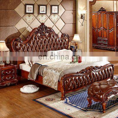 European style Bedroom furniture Antique Solid wood bed Classic design leather bed