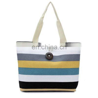 Ladies Colored Stripe Tote Storage Bag Cotton Canvas Shopping Handbag photo-5
