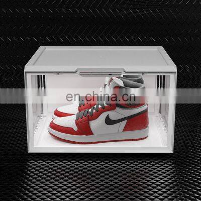 Assemble magnet side open door voice control stackable transparent sneaker storage acrylic light up shoe display led shoe box