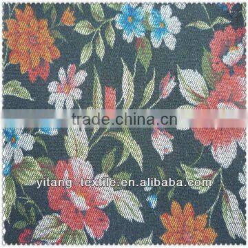 Low price and top quality denim printed flower fabric