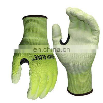 Fluoresc Knives Blade Proof Gloves With FDG Reinforced A3 Level Cut Risk Applications U2 Work Glove PU Palm Coated Finger Finish