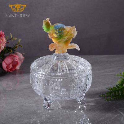 Best Selling Crystal Glass Sunflower Sugar Jar Desk Ornaments Office Decoration photo-2