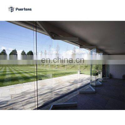 Frameless Toughened Glass Bifold Sliding Folding Doors Exterior