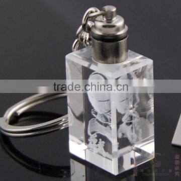 3D Transparent Led Crystal Key Chain With Laser Engraving Logo