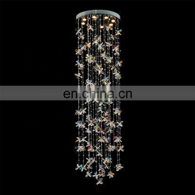 Luxury Living Room Staircase Long Pendant Light Creative Round Led Crystal Chandeliers For Villa Restaurant