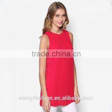 New t shirt design with high quality red color longline Women's shirt OEM manufactuer TS069