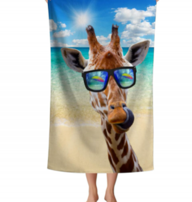 Funny Giraffe Beach Towel Microfiber Cartoon Giraffes with Sunglass Summer Ocean Bath Towels for Kids Adults