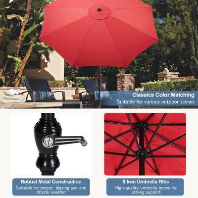 Windproof 9FT Garden Umbrella UPF50+ Polyester Tilt Crank Patio Outdoor Wholesale OEM Customized photo-2