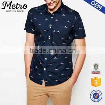 OEM Custom Mens Navy Slim Fit Printed Shirts