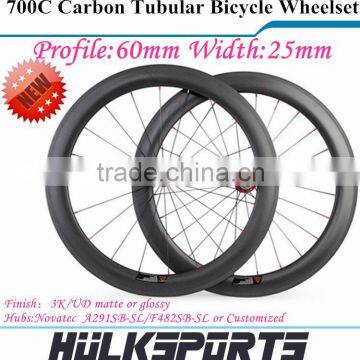 Road bicycle wheel 700c 60mm profile 25mm width carbon road bike tubular wheel carbon tubular wheel wheelset