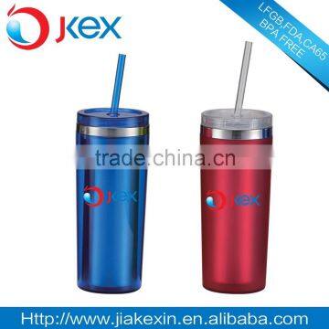 Stainless steel and plastic travel water bottle with straw