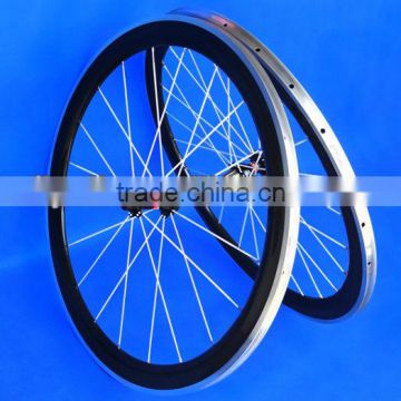 Full Carbon Road Bike 700C Clincher Wheelset 50mm with Alloy Brake Surface White Spokes FLX-WS-CW025