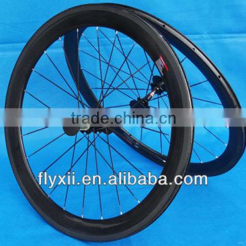 FLX-WS-CW06 Full Carbon Road Bike Bicycle Clincher Wheelset 60mm : Rim + Spokes + hub + Brake Pads + QR skewers