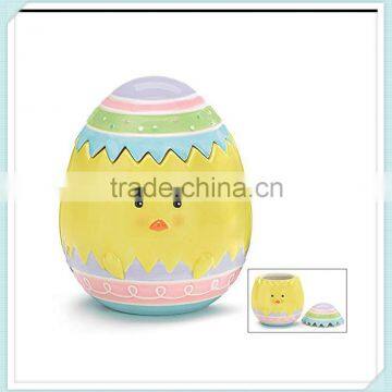 Easter egg shape chick ceramic container with lid