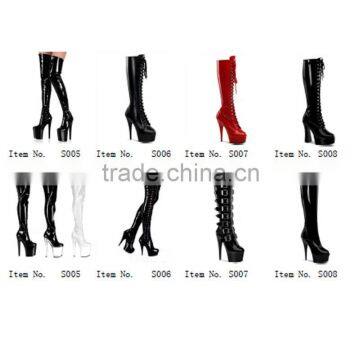 Sexy Round Toe Wedges Knee High Boots Solid Lace up Sexy Boots Black White PU Martin Boots for Women