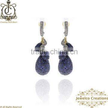 Gemstone 925 Sterling Silver Diamond Pave Earrings, Designer Gemstone Dangle Earrings, Blue Sapphire Pave Gemstone Jewelry