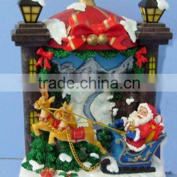 polyresin christmas scene w/3 color light & music