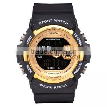 2016 Wholesale Outdoor Sport Chronograph And Rubber Material Digital Black Watch For Men Watch Sport