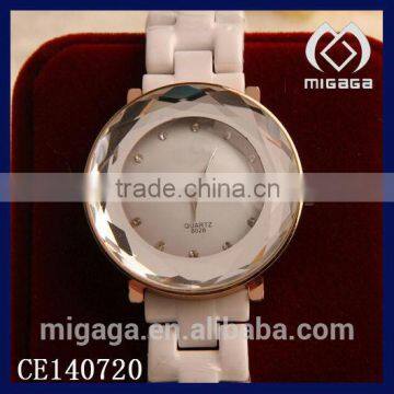 fashion white ceramics watches with facet crystal