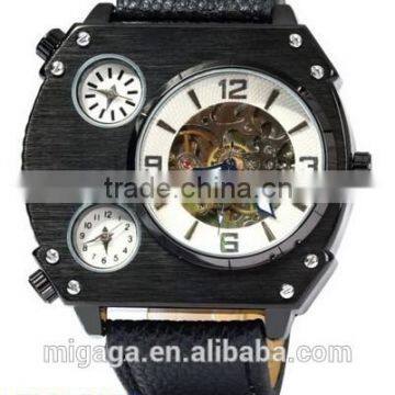 Men Multi-movt Quartz Automatic Mechanical Watch Leather Strap For Gifts