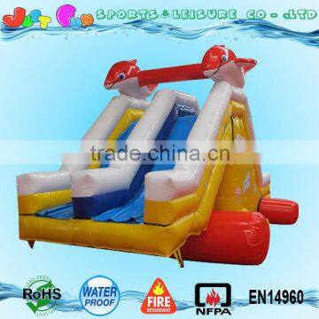 new desined inflatable dolphin dry slide for adults and kids