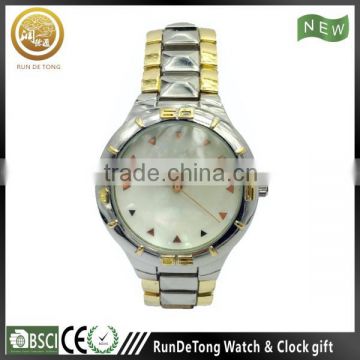 2-tone plating color fashion man watch with fake MOP dial