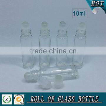 10ML Clear Roll on Glass Bottle With White Plastic Cap and Glass Roller Ball