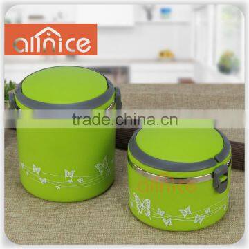 ALLNICE - TIFFIN-S/S INNER STACKABLE LUNCH BOX - GREEN/BLUR/ORANGE (ROUND LID/COMMON STRAIGHT BODY)