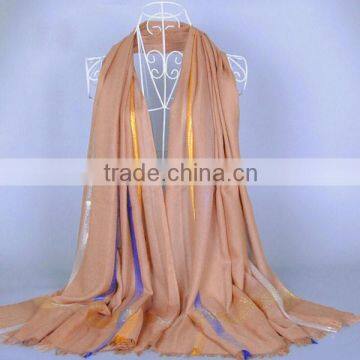 High quality lurex golden line check cotton voile scarf