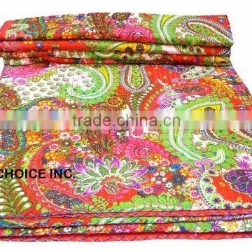 Indian Handmade Quilt Twin Kantha Bedspread Cotton Blanket Boho Patchwork Jaipur Quilt