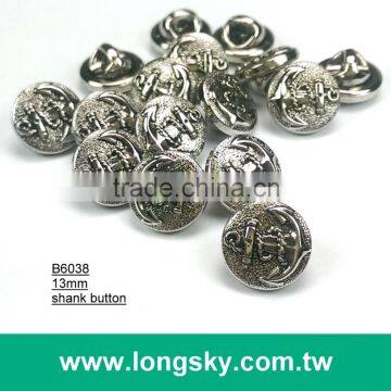 (#B6038/13mm) Sea anchor pattern on gold round button with shank for navy style garment