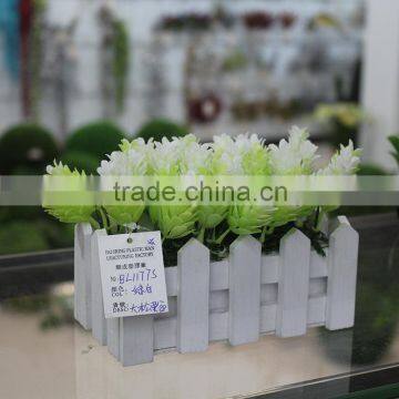 Interior Decorative Artificial Potted Plastic Flower with White Wood Planter for Sale