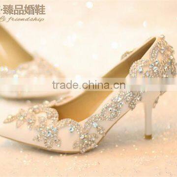 OW14 New Design Wedding Shoes Crystal Low Heel Shoes photo-5