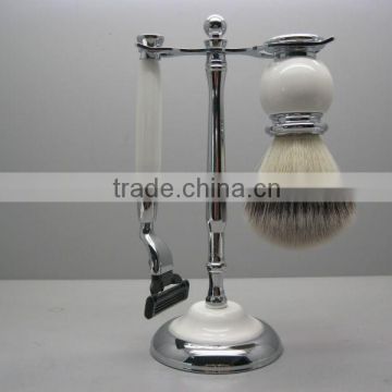 pure badger hair manly shaving brush set,white handle resin