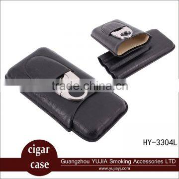 Portable 3 ciagars Multi-function leather cigar case with cutter have nice packing