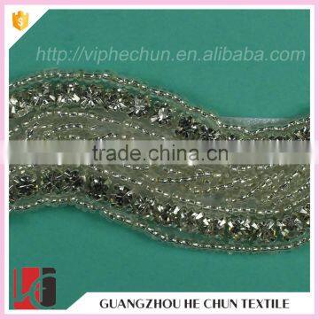 HC-7598-1 Hechun Leaf Shape Beaded Rhinestone Appliques for Bride Sash photo-3